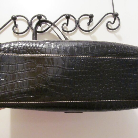 Liz Claiborne Purse Black Faux Croc Leather Bow Tassel w Bonus Cell Phone Holder - Picture 5 of 12